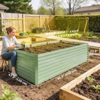 Outsunny 8' x 4' x 2' Raised Garden Bed, Galvanized Planter Box for Growing Flowers, Herbs and Vegetables, Light Green(m-3)