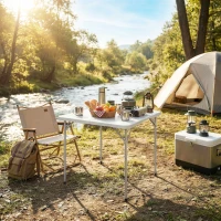 Outsunny Folding Picnic Table Heavy Duty Camping Table 34" x 34", Indoor Outdoor Use for Picnic, Beach, BBQ, White(m-9)