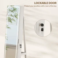 HOMCOM Jewelry Cabinet with Full Length Lockable Mirror, Standing Jewelry Armoire Organizer with LEDs, White(m-7)