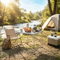 Outsunny Folding Picnic Table Heavy Duty Camping Table 34" x 34", Indoor Outdoor Use for Picnic, Beach, BBQ, Grey(m-9)