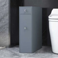 kleankin Bathroom Floor Organizer Free Standing Space Saving Narrow Storage Cabinet Bath Toilet Paper Holder with Drawers Gray(m-7)