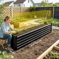 Outsunny 8 x 1.3 x 1.5ft Galvanized Raised Garden Bed, Reinforced Outdoor Planter Box with Open Bottom, Black(m-3)