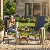 Outsunny Folding Patio Chairs Set of 2, Padded High Back Lawn Camping Chairs with Armrests, 600D Oxford Fabric, Dark Blue(m-9)