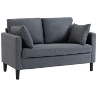 HOMCOM 55" Loveseat Sofa, Modern Linen Upholstered Couch with Spring Cushion, 2 Pillows, Dark Grey(m-2)