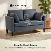 HOMCOM 55" Loveseat Sofa, Modern Linen Upholstered Couch with Spring Cushion, 2 Pillows, Dark Grey(m-3)