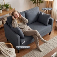 HOMCOM 55" Loveseat Sofa, Modern Linen Upholstered Couch with Spring Cushion, 2 Pillows, Dark Grey(m-5)