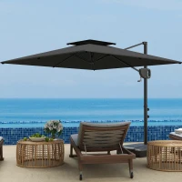Outsunny Square Cantilever Patio Umbrella, Double Top Patio Hanging Offset Umbrella with Crank & Tilt, 8' x 9', Dark Grey(m-8)