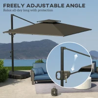 Outsunny Square Cantilever Patio Umbrella, Double Top Patio Hanging Offset Umbrella with Crank & Tilt, 8' x 9', Dark Grey(m-5)