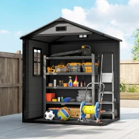 Outsunny 6x4.5FT Plastic Shed, Lockable Garden Tool Storage House with Double Doors and Vent, Grey(m-10)