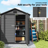 Outsunny 6x4.5FT Plastic Shed, Lockable Garden Tool Storage House with Double Doors and Vent, Grey(m-7)