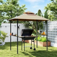 Outsunny 8' x 5' BBQ Grill Gazebo Tent with Double Tiered Canopy for Outdoor Sun Shade,  Khaki(m-8)