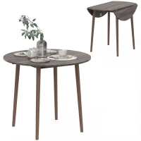 HOMCOM 35" Folding Dining Table, Collapsible Drop Leaf Table with Round Tabletop, Wood Legs, Distressed Light Grey(m-11)