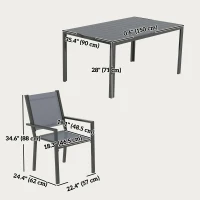 Outsunny 7 Piece Outdoor Dining Set with 6 Stackable Chairs, Rectangle Table, WPC Slatted Top, Rust-Resistant Steel Frame(m-3)