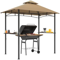 Outsunny 8' x 5' BBQ Grill Gazebo Tent with Double Tiered Canopy for Outdoor Sun Shade,  Khaki(m-11)