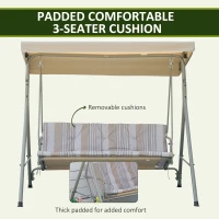 Outsunny 3-Seat Patio Swing Chair, Outdoor Porch Swing Glider with Adjustable Canopy, Light Brown(m-5)