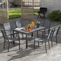 Outsunny 7 Piece Outdoor Dining Set with 6 Stackable Chairs, Rectangle Table, WPC Slatted Top, Rust-Resistant Steel Frame(m-8)