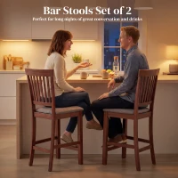 HOMCOM Counter Height Bar Stools with Padded Seat, High Back Kitchen Chairs Set of 2 for Dining Room, Gray and Dark Brown(m-4)