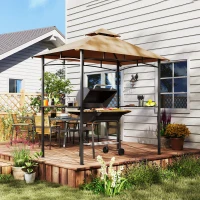Outsunny 8' x 5' BBQ Grill Gazebo Tent with Double Tiered Canopy for Outdoor Sun Shade,  Khaki(m-1)