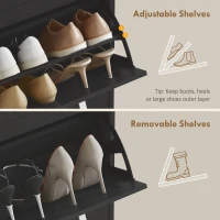 HOMCOM Slim Shoe Cabinet with 3 Flip Drawers and Adjustable Shelves, Narrow Shoe Cabinet for 15 Pairs of Shoes, Black(m-5)