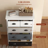 HOMCOM 5 Drawer Dresser for Bedroom, Chest of Drawers with Table Top, Clothes Closet for Living Room, Multi-Color(m-4)