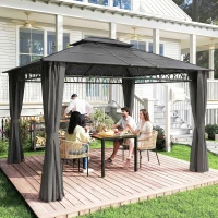 Outsunny 10' x 12' Outdoor Gazebo Canopy, Double Roof Hardtop Gazebo with Polycarbonate Roof, Steel Frame, Nettings and Curtains(m-1)