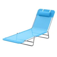 Outsunny Folding Chaise Lounge Pool Chairs, Outdoor Sun Tanning Chairs with Pillow, Reclining Back, Steel Frame & Breathable Mesh for Beach, Yard, Patio, Blue(m-1)