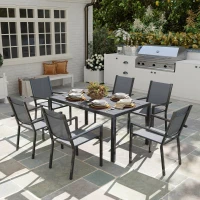 Outsunny 7 Piece Outdoor Dining Set with 6 Stackable Chairs, Rectangle Table, WPC Slatted Top, Rust-Resistant Steel Frame(m-1)