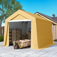 Outsunny 10' x 10' Outdoor Storage Shed Portable Garage with Roll-up Door for Motorcycle, Bike, Garden Tools, Beige(m-10)
