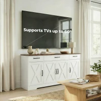 HOMCOM Sideboard Buffet Cabinet, 55" Farmhouse Kitchen Cabinet with 4 Barn Doors, 3 Drawers, 3 Adjustable Shelves, White(m-9)