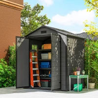 Outsunny 6x4.5FT Plastic Shed, Lockable Garden Tool Storage House with Double Doors and Vent, Grey(m-8)