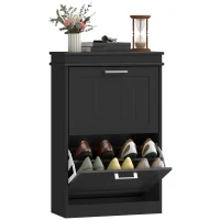HOMCOM Shoe Storage Cabinet with 2 Flip Drawers and Adjustable Shelves, Narrow Shoe Cabinet for 10 Pairs of Shoes, Black(m-11)