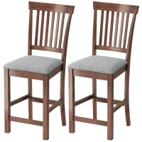 HOMCOM Counter Height Bar Stools with Padded Seat, High Back Kitchen Chairs Set of 2 for Dining Room, Gray and Dark Brown(m-1)