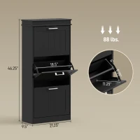 HOMCOM Modern Shoe Storage Cabinet with 3 Flip Drawers for 15 Pairs, Narrow Shoe Organizer for Entryway, Hallway, Black(m-3)