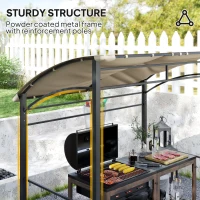 Outsunny 7' x 5' BBQ Grill Gazebo Tent, Garden Grill Canopy with Steel Frame and Hooks, Outdoor Sun Shade, Khaki(m-6)