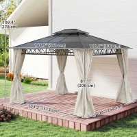 Outsunny 10' x 12' Outdoor Gazebo Canopy, Double Roof Hardtop Gazebo with Polycarbonate Roof, Steel Frame, Nettings and Curtains(m-3)