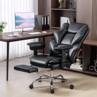 HOMCOM Big and Tall Office Chair, 400 lbs Overstuffed Desk Chair with Spring Cushion, Shaped Foam, PU Leather(m-1)