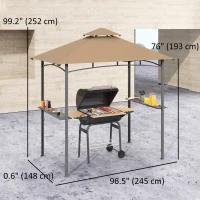 Outsunny 8' x 5' BBQ Grill Gazebo Tent with Double Tiered Canopy for Outdoor Sun Shade,  Khaki(m-3)