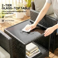 Outsunny Outdoor Bistro Set, 3 Piece Wicker Patio Furniture Set with 2-Tier Glass Top Table, Cushions for Porch, Balcony, Beige(m-7)