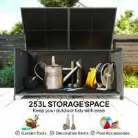 Outsunny 162 Gallon Rattan Deck Box with Wheels, Wicker Outdoor Storage Box with Waterproof Zippered Liner, Safe Pneumatic Rod(m-4)