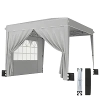Outsunny 10 x 10 ft Pop Up Canopy Tent with Sidewalls, UPF50+ Outdoor Portable Instant Canopy Shelter with Carry Bag, Light Gray(m-11)