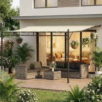 Outsunny 11.5' x 8.2' Outdoor Pergola, Wall Mounted Lean to Pergola with Metal Frame, UPF30+, Garden Gazebo(m-8)