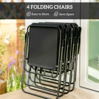 Outsunny 6 Pieces Patio Dining Set with Umbrella, Patio Furniture Set with Folding Chairs, Glass Table for Garden Backyard, Black(m-5)