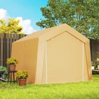 Outsunny 10' x 10' Outdoor Storage Shed Portable Garage with Roll-up Door for Motorcycle, Bike, Garden Tools, Beige(m-9)