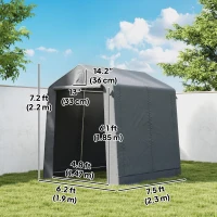 Outsunny 7.5' x 6.2' Portable Shed, Waterproof Bike Tent with Roll-up Zipper Door, Vent and Galvanised Metal Frame, Dark Grey(m-3)