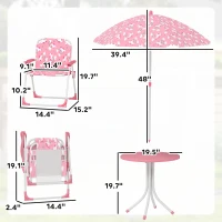 Qaba Kids Picnic Table, Kids Table and Chair Set with 2 Folding Chairs and Umbrella for Backyard, Garden, Patio, Pink(m-3)