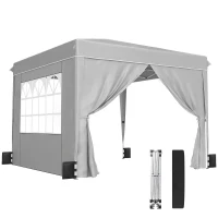 Outsunny 10 x 10 ft Pop Up Canopy Tent with Sidewalls, UPF50+ Outdoor Portable Instant Canopy Shelter with Carry Bag, Light Gray(m-1)