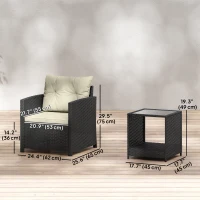 Outsunny Outdoor Bistro Set, 3 Piece Wicker Patio Furniture Set with 2-Tier Glass Top Table, Cushions for Porch, Balcony, Beige(m-3)