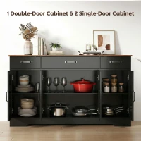 HOMCOM Sideboard Buffet Cabinet, 55" Farmhouse Kitchen Cabinet with 4 Barn Doors, 3 Drawers, 3 Adjustable Shelves, Black(m-4)