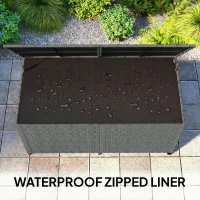 Outsunny 162 Gallon Rattan Deck Box with Wheels, Wicker Outdoor Storage Box with Waterproof Zippered Liner, Safe Pneumatic Rod(m-5)