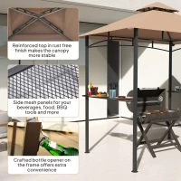 Outsunny 8' x 5' BBQ Grill Gazebo Tent with Double Tiered Canopy for Outdoor Sun Shade,  Khaki(m-5)